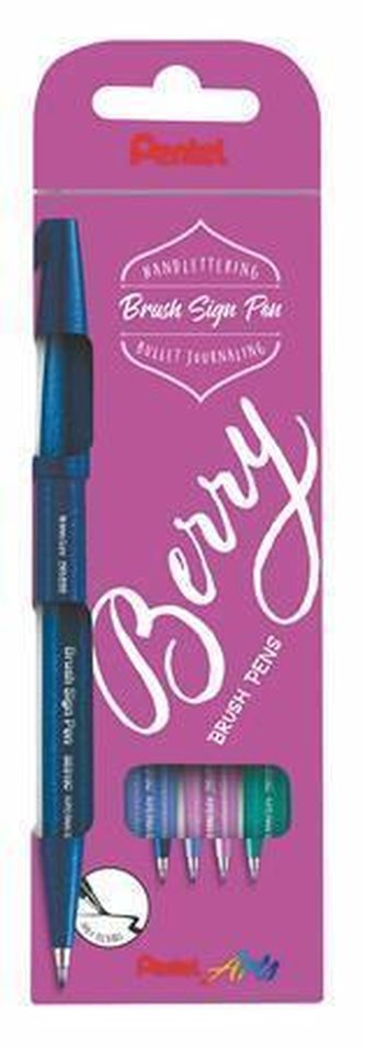 Popisovač Pentel Arts Touch Brush Sign Pen - Berry 4 ks, sada