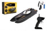 Motorový čln/loď do vody RC plast 22cm čierny na batérie+dob. pack+USB 2,4 Ghz v krabici 29x22x9cm