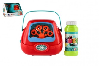 Bublifuk stroj plast 13x11cm na batérie + náplň 2 farby v krabičke 21x15x11cm