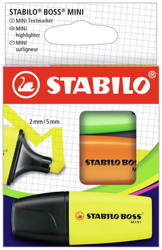 Zvýrazňovač - STABILO BOSS MINI - 3 ks balení - žlutá, oranžová, zelená