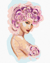 Malování podle čísel - ŽENA S RŮŽOVÝMI KVĚTINAMI - 40x50 cm, vypnuté plátno na rám