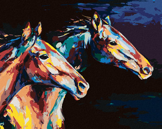 Malování podle čísel - DVA BAREVNÍ KONĚ V BĚHU - 80x100 cm, vypnuté plátno na rám