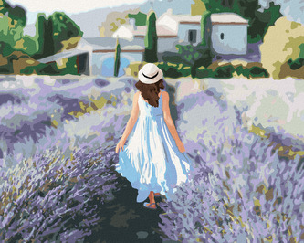 Malování podle čísel - LEVANDULOVÉ POLE A ŽENA V PROVENCE - 40x50 cm, vypnuté plátno na rám