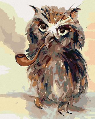 Malování podle čísel - SOVA S FAJFKOU - 40x50 cm, vypnuté plátno na rám