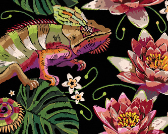 Malování podle čísel - CHAMELEON MEZI LEKNÍNY - 80x100 cm, vypnuté plátno na rám
