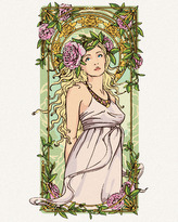 Malování podle čísel - REPRODUKCE ŽENA V ŠATECH A RŮŽE (A. MUCHA) - 40x50 cm, vypnuté plátno na rám