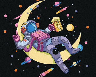 Malování podle čísel - ASTRONAUT A PIVO - 40x50 cm, bez rámu a bez vypnutí plátna