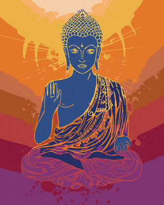Malování podle čísel - BUDDHA NA ORANŽOVÉM POZADÍ - 40x50 cm, bez rámu a bez vypnutí plátna