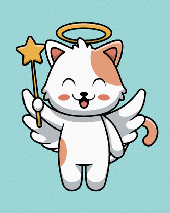 Malování podle čísel - KOČKA ANDĚL S HVĚZDOU - 80x100 cm, vypnuté plátno na rám