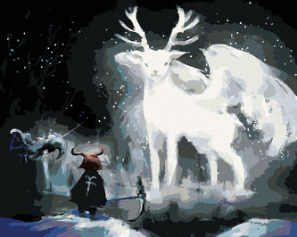 Malování podle čísel - MAGICKÝ BÍLÝ JELEN V LESE - 40x50 cm, vypnuté plátno na rám