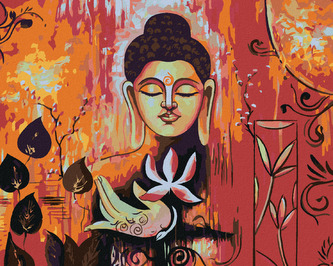 Malování podle čísel - BUDDHA NA ČERVENÉM POZADÍ II - 80x100 cm, vypnuté plátno na rám