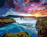 Malování podle čísel - POHLED NA KASKÁDU GODAFOSS - 80x100 cm, bez rámu a bez vypnutí plátna