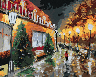 Malování podle čísel - NOČNÍ MĚSTO A SVÍTÍCÍ LAMPY - 40x50 cm, vypnuté plátno na rám
