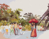 Malování podle čísel - EIFFELOVA VĚŽ A ZAMILOVANÍ LIDÉ - 80x100 cm, vypnuté plátno na rám