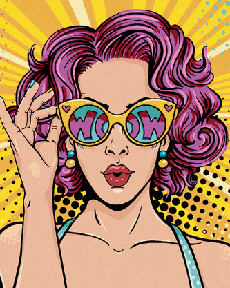 Malování podle čísel - POP-ART ŽENA S RŮŽOVÝMI VLASY - 80x100 cm, bez rámu a bez vypnutí plátna