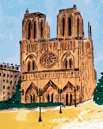 Malování podle čísel - NOTRE DAME V PAŘÍŽI ZA JASNÉHO DNE - 80x100 cm, bez rámu a bez vypnutí plátna