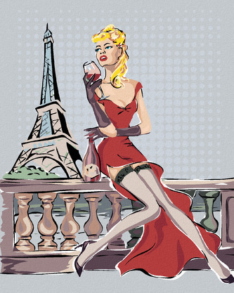 Malování podle čísel - EIFFELOVA VĚŽ A ŽENA SE SKLENIČKOU - 80x100 cm, bez rámu a bez vypnutí plátna