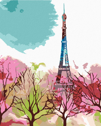 Malování podle čísel - ABSTRAKTNÍ EIFFELOVA VĚŽ A STROMY - 80x100 cm, vypnuté plátno na rám
