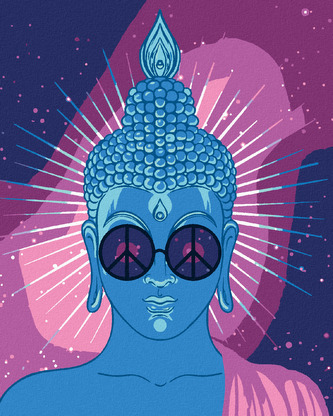 Malování podle čísel - MODRÝ BUDDHA S DUHOVÝMI BRÝLEMI - 80x100 cm, vypnuté plátno na rám