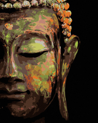 Malování podle čísel - BUDDHA NA ČERNÉM POZADÍ - 40x50 cm, bez rámu a bez vypnutí plátna