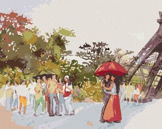 Malování podle čísel - EIFFELOVA VĚŽ A ZAMILOVANÍ LIDÉ - 40x50 cm, vypnuté plátno na rám