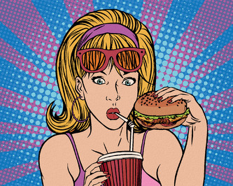 Malování podle čísel - POP-ART ŽENA VE FASTFOODU - 40x50 cm, bez rámu a bez vypnutí plátna