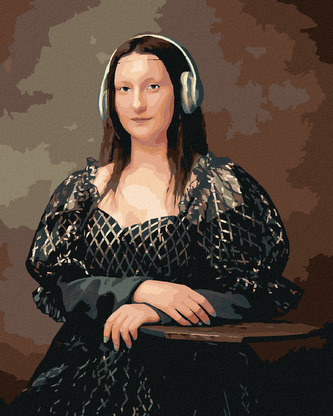 Malování podle čísel - MONA LISA SE SLUCHÁTKY - 40x50 cm, vypnuté plátno na rám