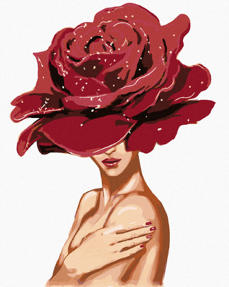 Malování podle čísel - ŽENA S RŮŽÍ NA HLAVĚ - 80x100 cm, bez rámu a bez vypnutí plátna