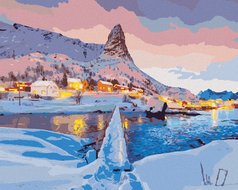 Malování podle čísel - ZÁPAD SLUNCE NA VRCHOLKU HAMMARSKAFTET - 80x100 cm, bez rámu a bez vypnutí plátna