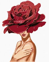 Malování podle čísel - ŽENA S RŮŽÍ NA HLAVĚ - 80x100 cm, vypnuté plátno na rám