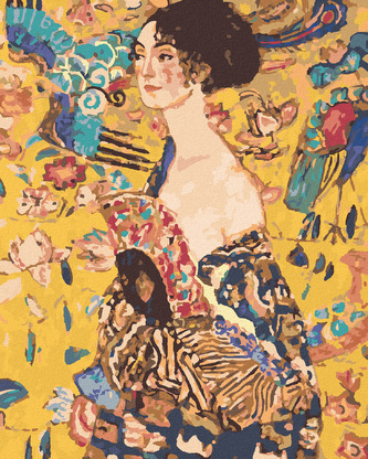Malování podle čísel - DÁMA S VĚJÍŘEM (G. KLIMT) - 40x50 cm, bez rámu a bez vypnutí plátna
