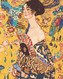 Malování podle čísel - DÁMA S VĚJÍŘEM (G. KLIMT) - 40x50 cm, bez rámu a bez vypnutí plátna