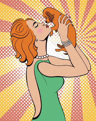 Malování podle čísel - POP-ART ŽENA SE ŠTĚNÁTKEM - 40x50 cm, bez rámu a bez vypnutí plátna