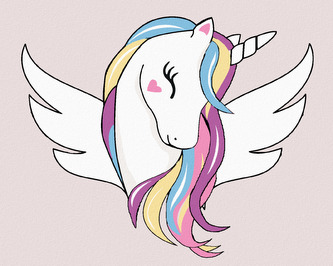 Malování podle čísel - ROZTOMILÝ JEDNOROŽEC S KŘIDLY - 80x100 cm, bez rámu a bez vypnutí plátna