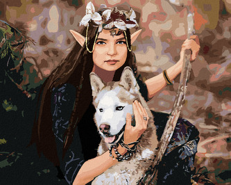 Malování podle čísel - ELFÍ PRINCEZNA A VLK - 80x100 cm, vypnuté plátno na rám