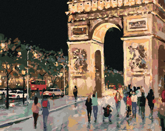 Malování podle čísel - VÍTĚZNÝ OBLOUK V NOCI - 40x50 cm, bez rámu a bez vypnutí plátna
