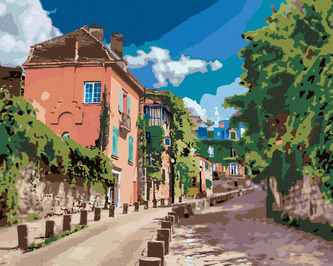 Malování podle čísel - ZELENÁ ULIČKA V PAŘÍŽI - 80x100 cm, bez rámu a bez vypnutí plátna