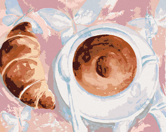 Malování podle čísel - KÁVA A CROISSANT V PAŘÍŽI - 40x50 cm, bez rámu a bez vypnutí plátna