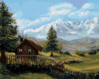 Malování podle čísel - CHATA V HORSKÉ KRAJINĚ - 80x100 cm, vypnuté plátno na rám