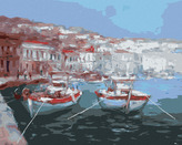 Malování podle čísel - DVĚ STEJNÉ LOĎKY V PŘÍSTAVU - 80x100 cm, vypnuté plátno na rám