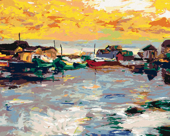 Malování podle čísel - RYBÁŘSKÁ VESNIČKA - 80x100 cm, bez rámu a bez vypnutí plátna
