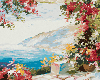 Malování podle čísel - DŮM U MOŘE - 40x50 cm, bez rámu a bez vypnutí plátna