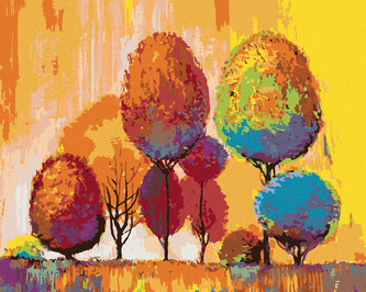 Malování podle čísel - BAREVNÉ PODZIMNÍ STROMY - 80x100 cm, vypnuté plátno na rám