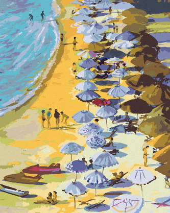 Malování podle čísel - TURISTI NA PLÁŽI - 80x100 cm, vypnuté plátno na rám