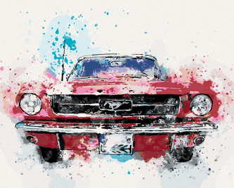 Malování podle čísel - AUTO MUSTANG - 40x50 cm, bez rámu a bez vypnutí plátna