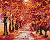 Malování podle čísel - PODZIMNÍ LES ZBAREVNÝ DO ČERVENA - 80x100 cm, vypnuté plátno na rám