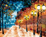 Malování podle čísel - OSAMĚLÝ OSVĚTLENÝ PARK - 80x100 cm, vypnuté plátno na rám