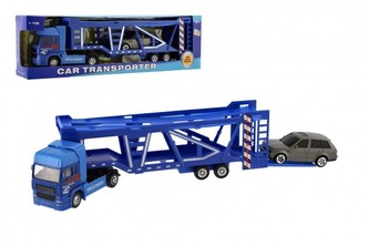 Auto kamión prepravník + auto kov/plast 32cm na voľný beh v krabici 36x11x6cm