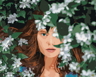 Malování podle čísel - ZRZAVÁ ŽENA A BÍLÉ KVĚTINY - 80x100 cm, vypnuté plátno na rám