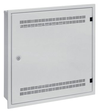 Solarix rozvádzač SOHO LC-18 do steny s lištami 2U, 4U a 11U, 550x550x150mm, šedá RAL7035, s rámčekom na zamurovanie